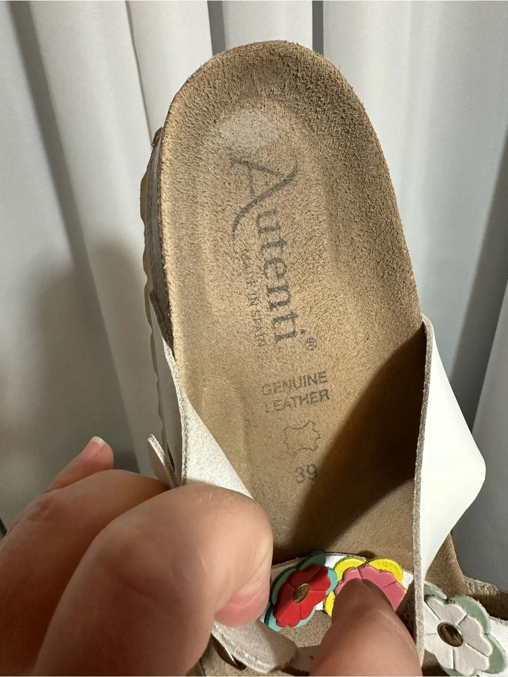 Autenti leather cork footbed Floral Accent Women's Sandals white size 39